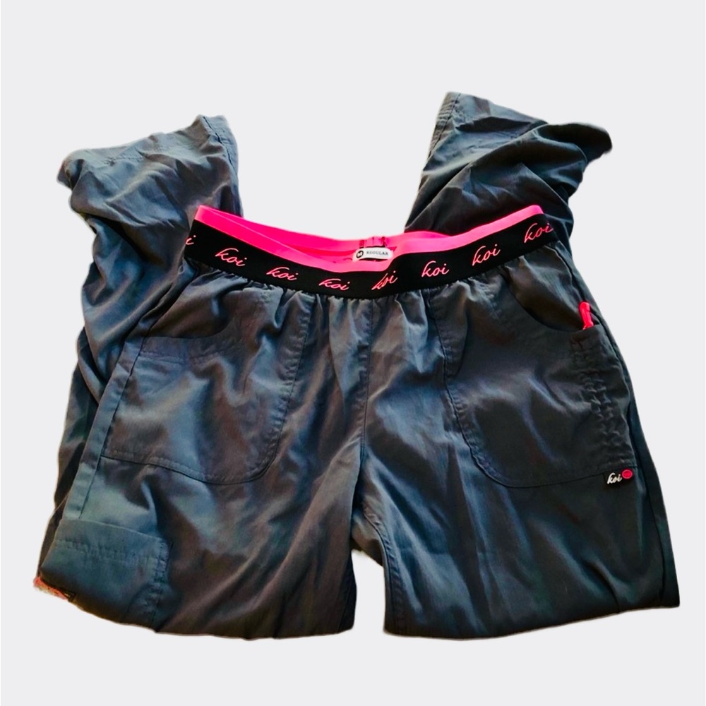 KOI Lite Slim-fit Scrub Pants Neon Pink Gray  M